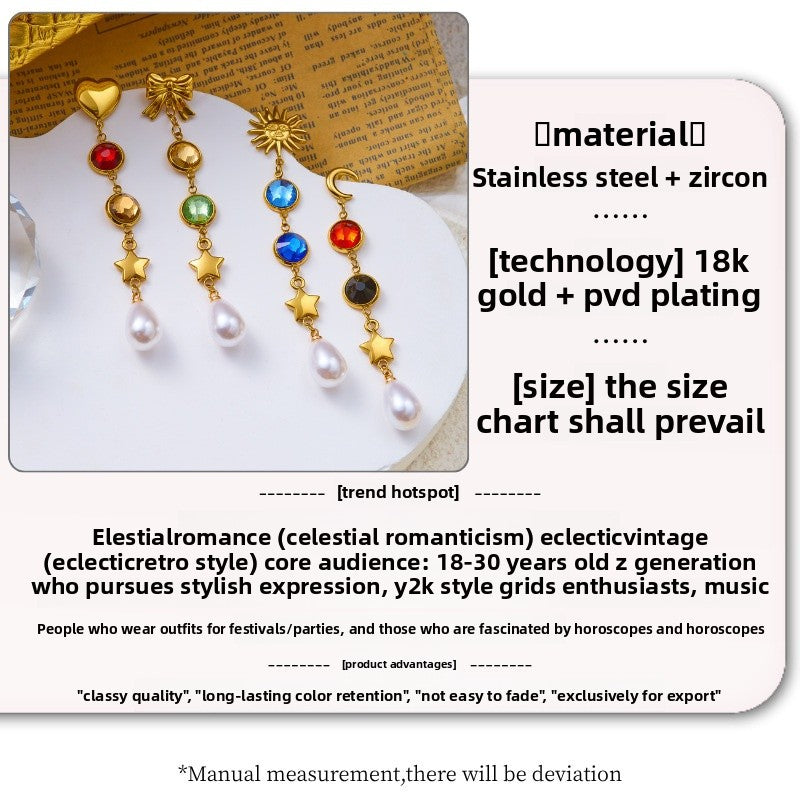 Exaggerated Sun Earrings For Unisex Featuring Tassel Craft In Titanium Steel With Zircon Inlay
