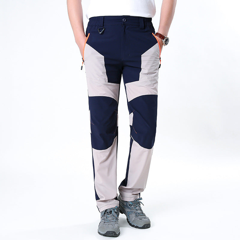 Men's Sport Splicing Casual Pants In Full Length For Outdoor, Made With Nylon Fabric Featuring Contrast Collar Design