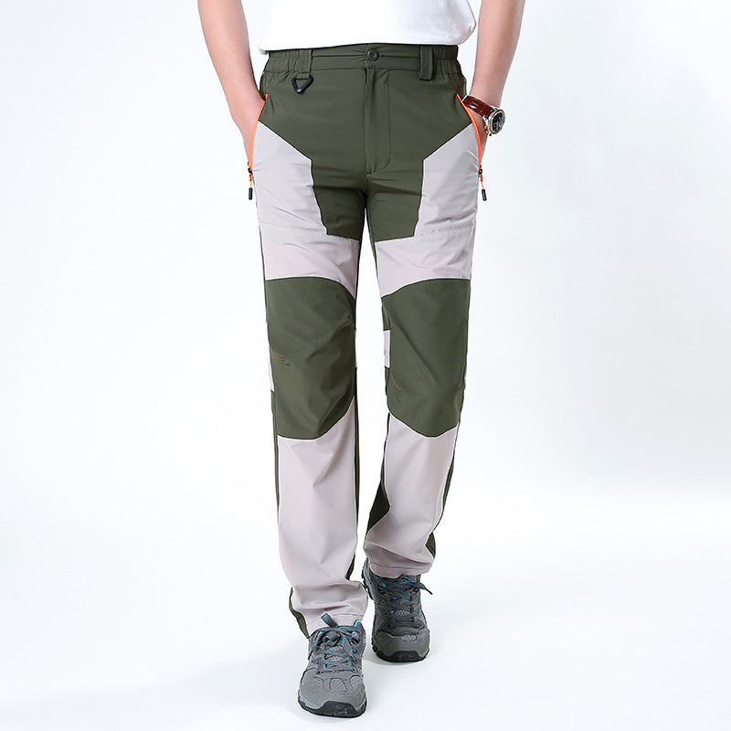 Men's Sport Splicing Casual Pants In Full Length For Outdoor, Made With Nylon Fabric Featuring Contrast Collar Design