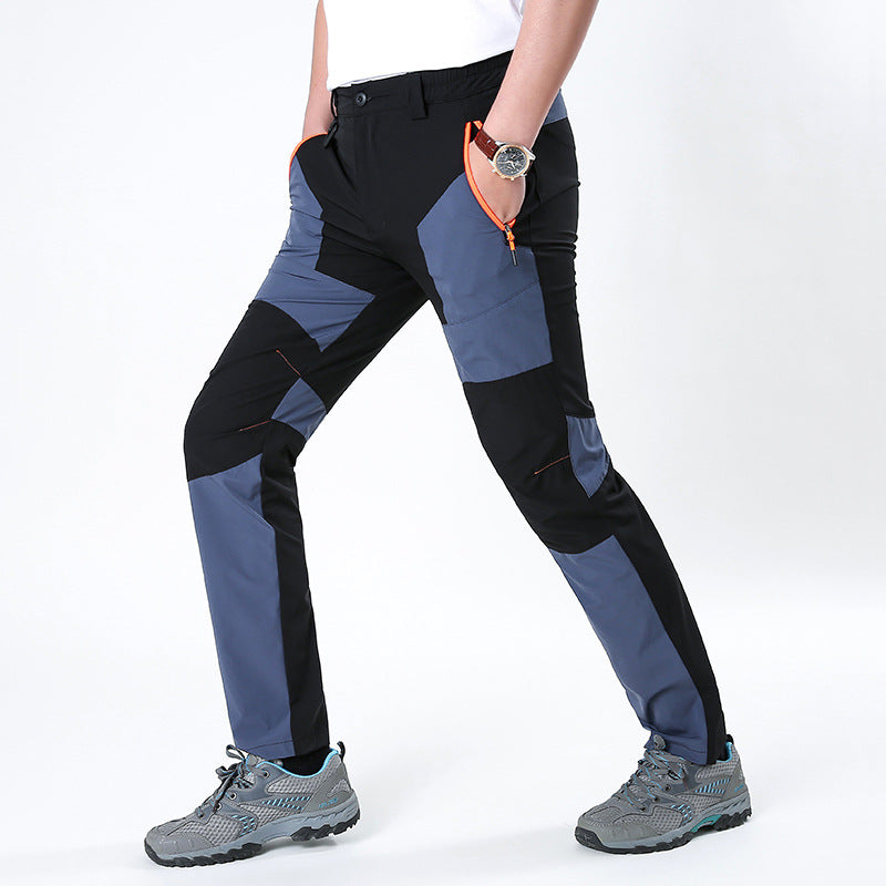 Men's Sport Splicing Casual Pants In Full Length For Outdoor, Made With Nylon Fabric Featuring Contrast Collar Design