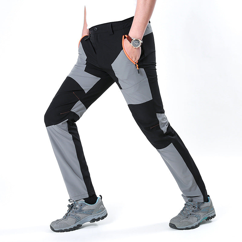 Men's Sport Splicing Casual Pants In Full Length For Outdoor, Made With Nylon Fabric Featuring Contrast Collar Design