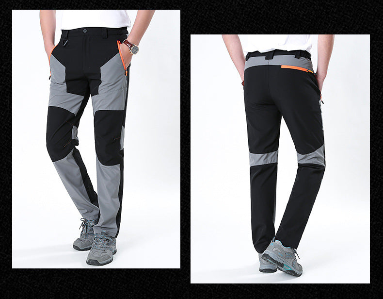 Men's Sport Splicing Casual Pants In Full Length For Outdoor, Made With Nylon Fabric Featuring Contrast Collar Design