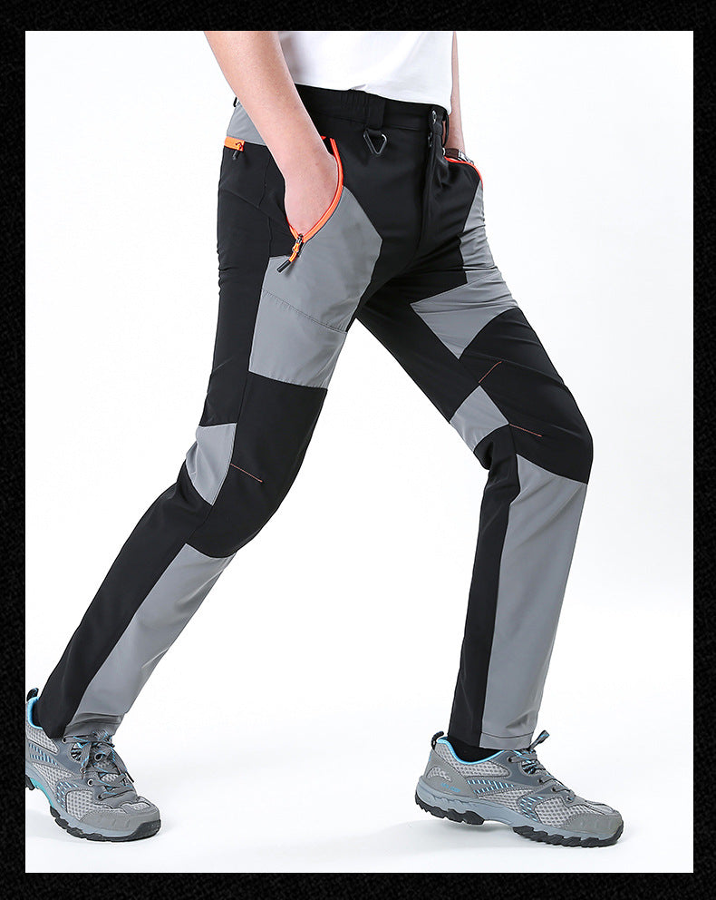 Men's Sport Splicing Casual Pants In Full Length For Outdoor, Made With Nylon Fabric Featuring Contrast Collar Design