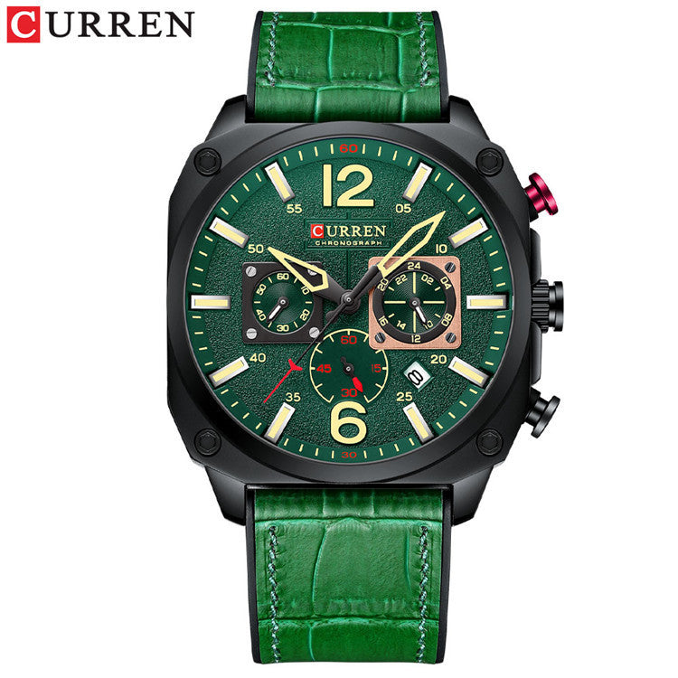 Men's Square Quartz Watch With PU Strap And Pin Buckle, Featuring Tempered Glass Mirror And Pointer Display