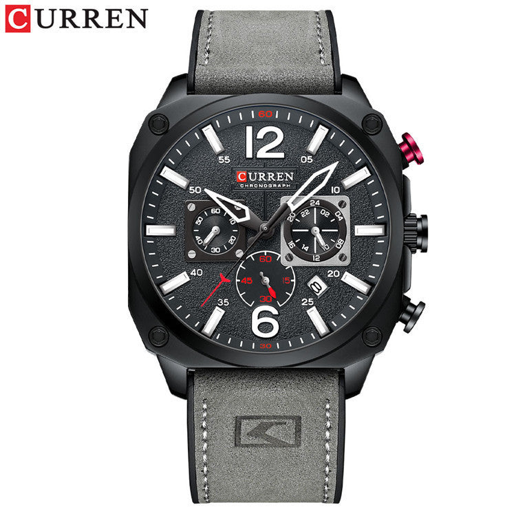 Men's Square Quartz Watch With PU Strap And Pin Buckle, Featuring Tempered Glass Mirror And Pointer Display