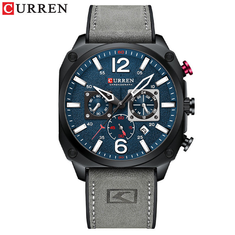 Men's Square Quartz Watch With PU Strap And Pin Buckle, Featuring Tempered Glass Mirror And Pointer Display