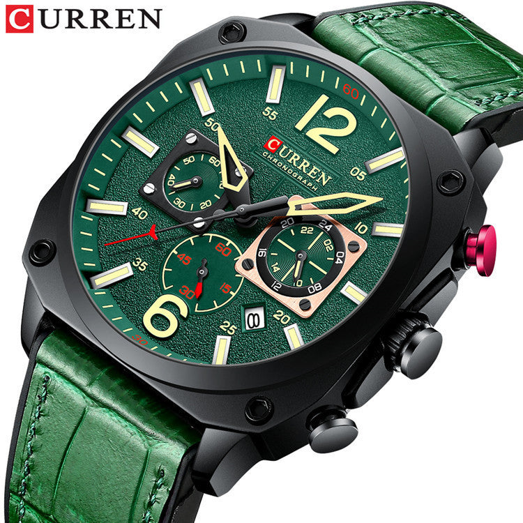 Men's Square Quartz Watch With PU Strap And Pin Buckle, Featuring Tempered Glass Mirror And Pointer Display