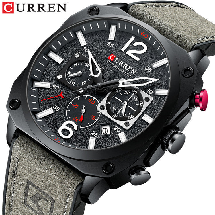 Men's Square Quartz Watch With PU Strap And Pin Buckle, Featuring Tempered Glass Mirror And Pointer Display