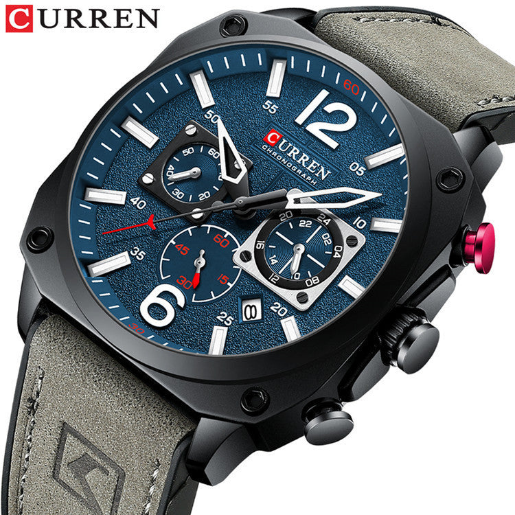 Men's Square Quartz Watch With PU Strap And Pin Buckle, Featuring Tempered Glass Mirror And Pointer Display
