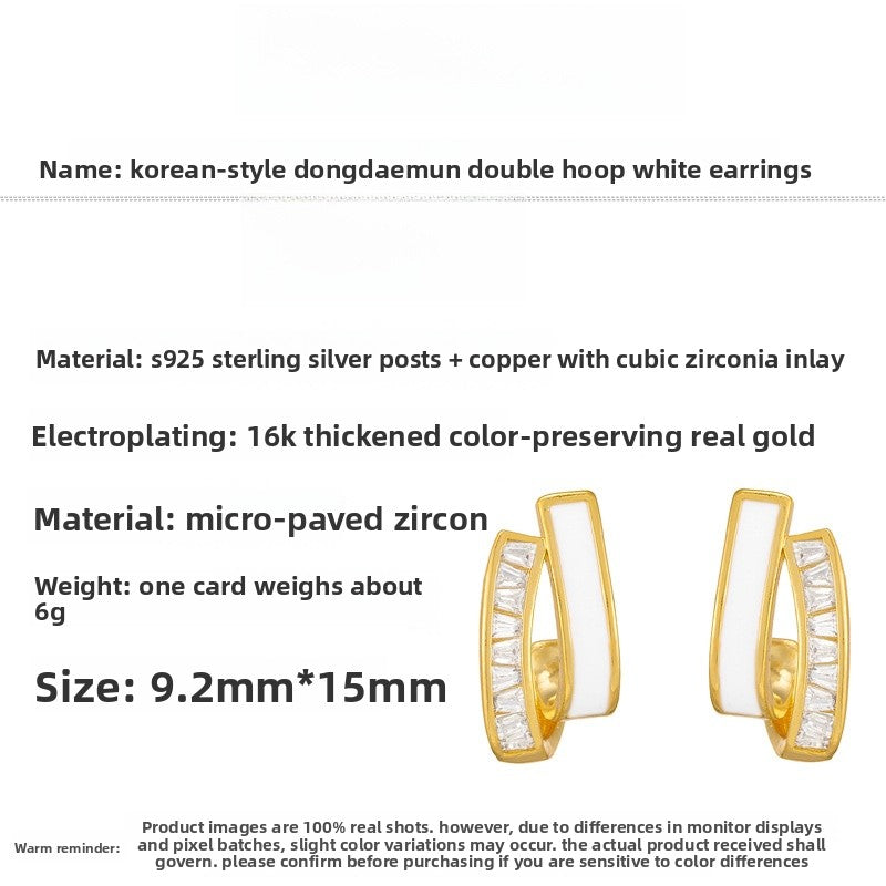 Heart Shape Epoxy Sleeper Earrings For Women With Copper Base, Real Gold Plated Finish, Rhinestone Inlay, 925 Sterling Silver Posts