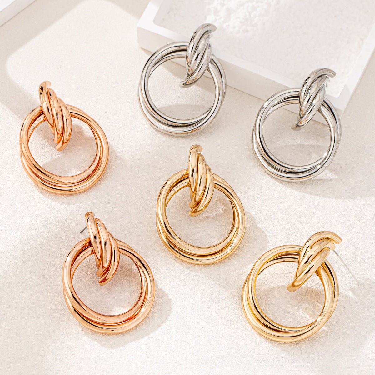 Geometric Punk Earrings For Women In Silver Featuring Iron Ear Pins
