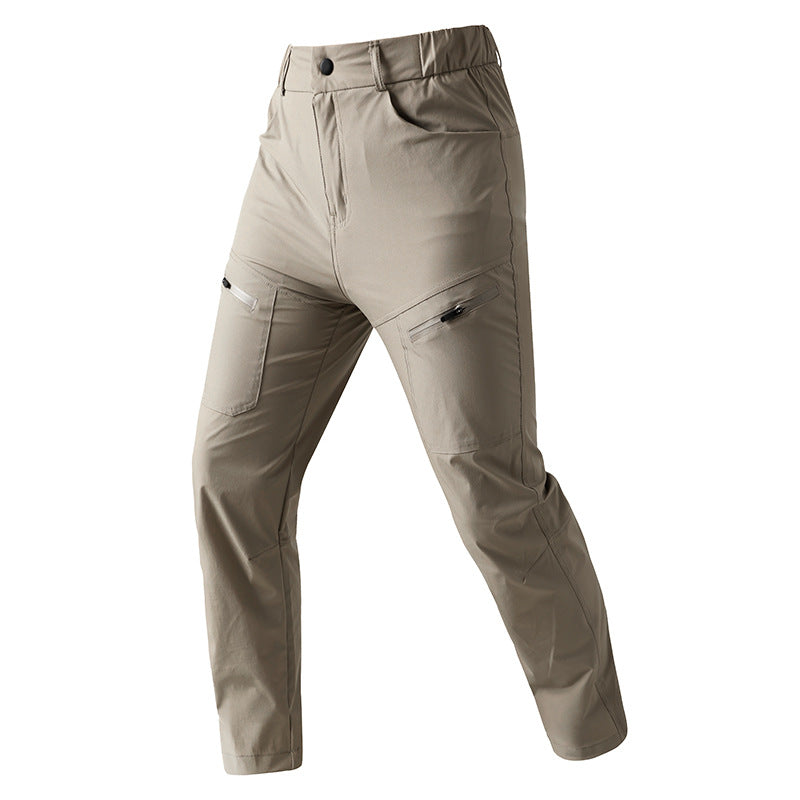 Men's Solid Color Cargo Pants In Full Length, Sport Style Outdoor Wear Featuring Nylon Fabric With Multiple Pockets