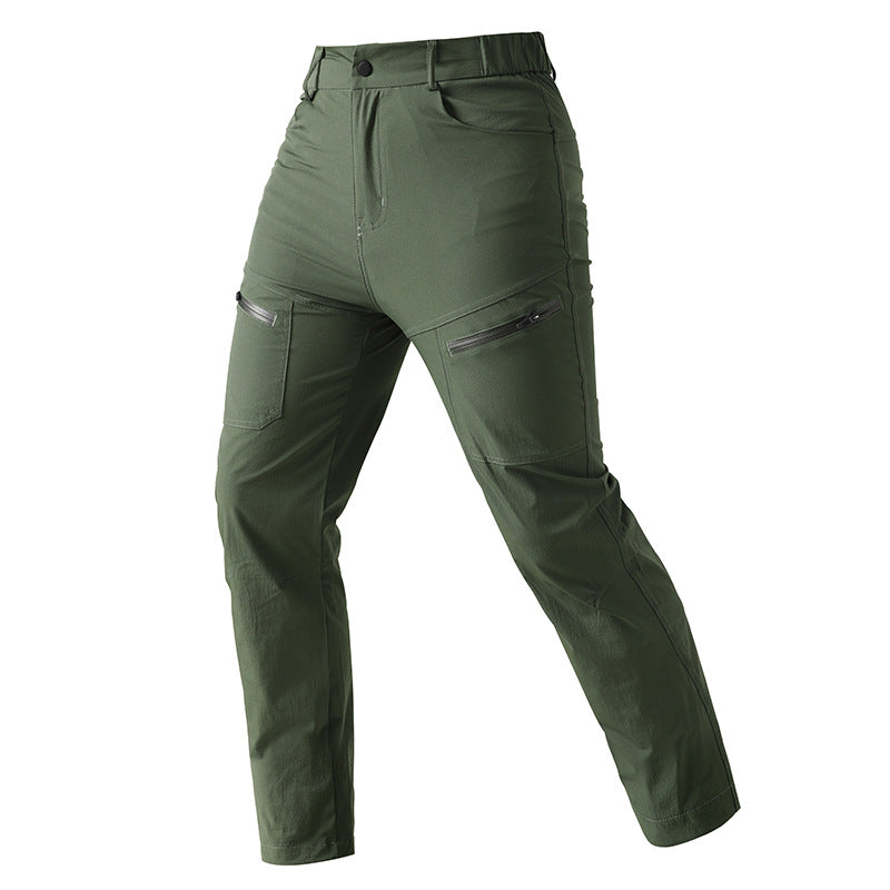 Men's Solid Color Cargo Pants In Full Length, Sport Style Outdoor Wear Featuring Nylon Fabric With Multiple Pockets