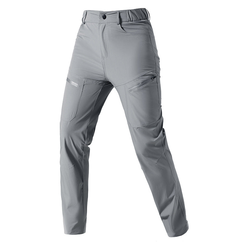 Men's Solid Color Cargo Pants In Full Length, Sport Style Outdoor Wear Featuring Nylon Fabric With Multiple Pockets