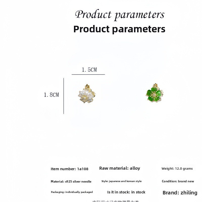 Green Flowers Earrings For Women Made Of Zinc Alloy Featuring Electroplated Finish And 925 Sterling Silver Ear Pins