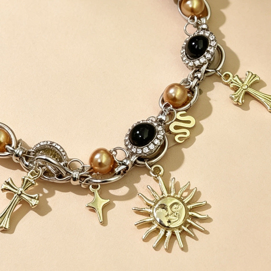 Exaggerated Sunflower Pendant Necklace For Women With Zircon Inlay, Alloy Craft Beading, Featuring A Snake Chain