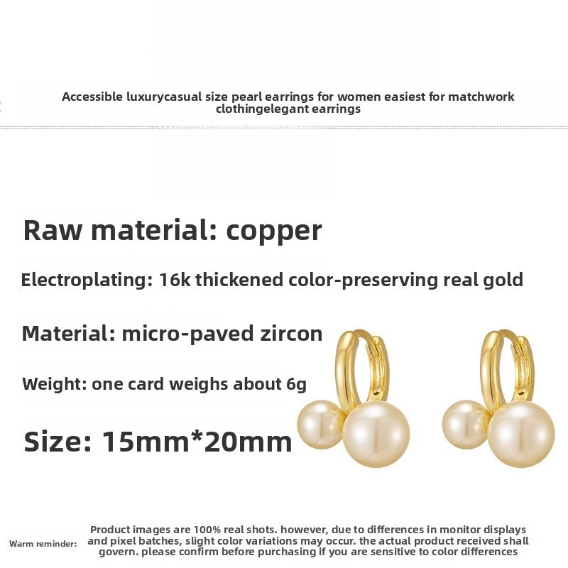 Heart Shape Copper Stud Earrings With Real Gold Plating, Artificial Pearl Inlay, 925 Sterling Silver Posts For Women
