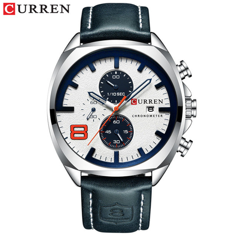 Men's Quartz Watch With Round Dial, Tempered Glass Mirror, And Pin Buckle Strap Material Belts