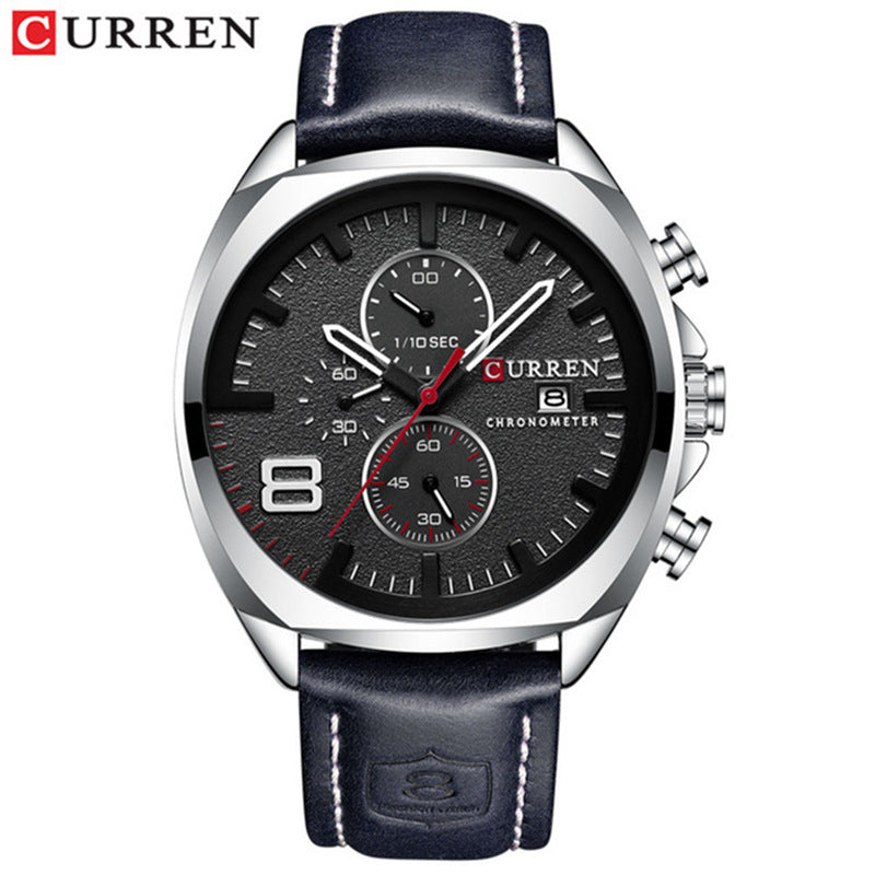 Men's Quartz Watch With Round Dial, Tempered Glass Mirror, And Pin Buckle Strap Material Belts