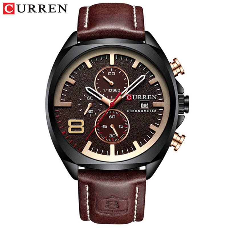 Men's Quartz Watch With Round Dial, Tempered Glass Mirror, And Pin Buckle Strap Material Belts