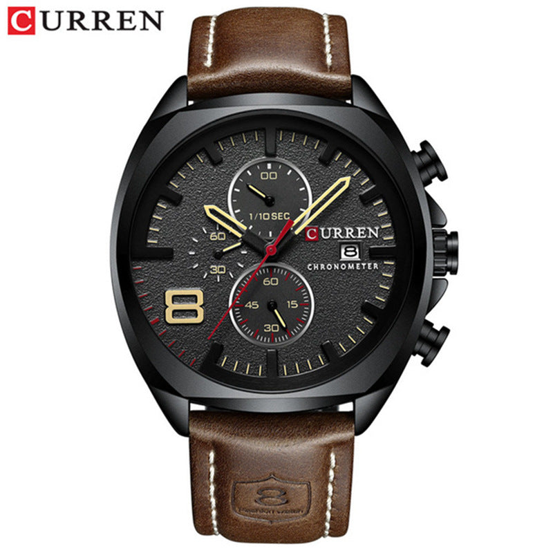 Men's Quartz Watch With Round Dial, Tempered Glass Mirror, And Pin Buckle Strap Material Belts
