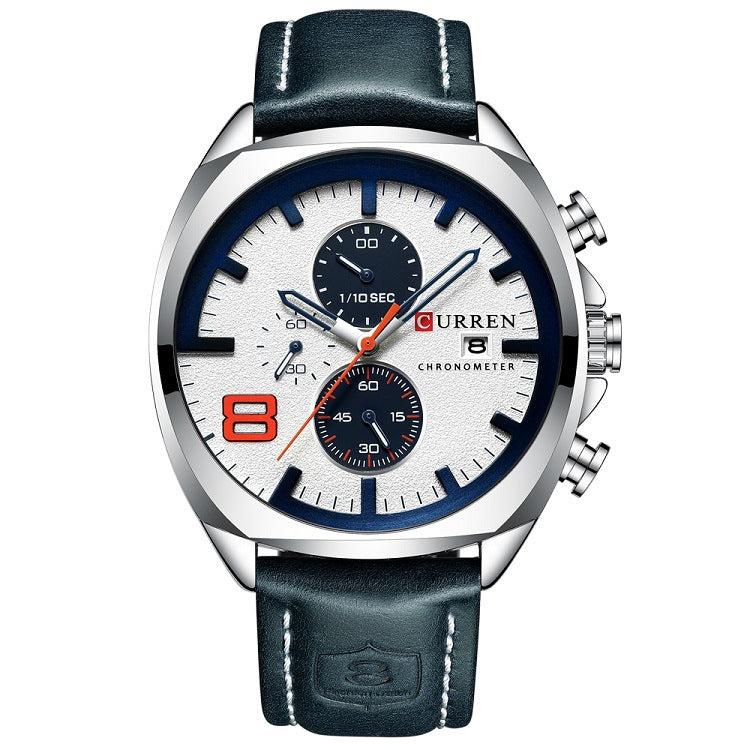 Men's Quartz Watch With Round Dial, Tempered Glass Mirror, And Pin Buckle Strap Material Belts