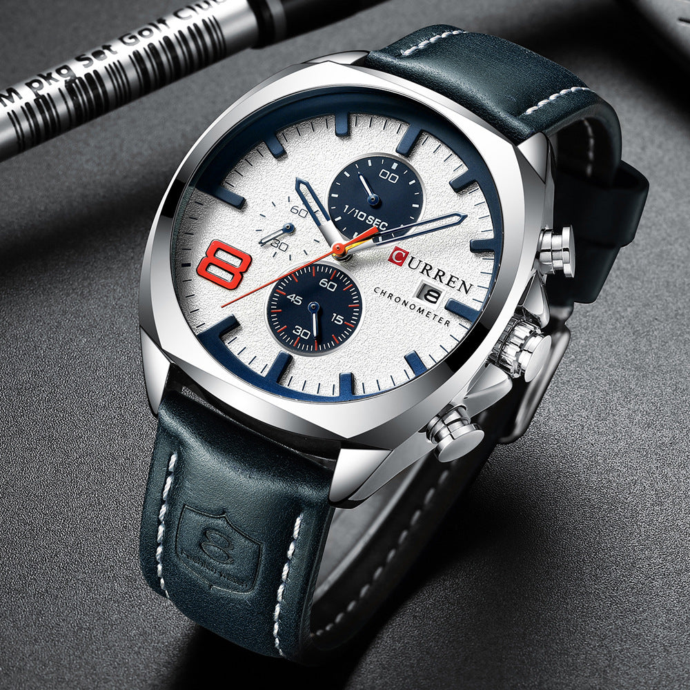 Men's Quartz Watch With Round Dial, Tempered Glass Mirror, And Pin Buckle Strap Material Belts
