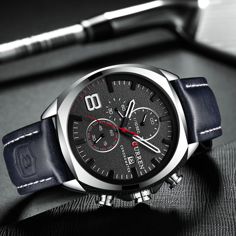 Men's Quartz Watch With Round Dial, Tempered Glass Mirror, And Pin Buckle Strap Material Belts