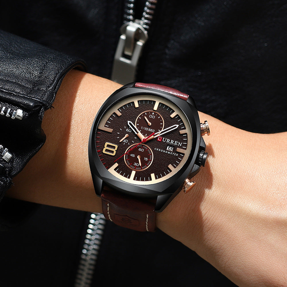 Men's Quartz Watch With Round Dial, Tempered Glass Mirror, And Pin Buckle Strap Material Belts