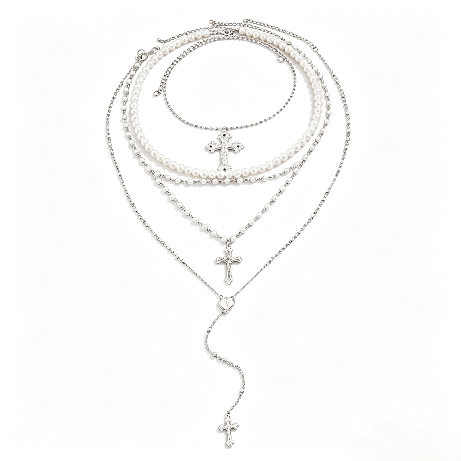 Exaggerated Silver Cross Pendant Necklace For Women With Alloy Tassel Craft