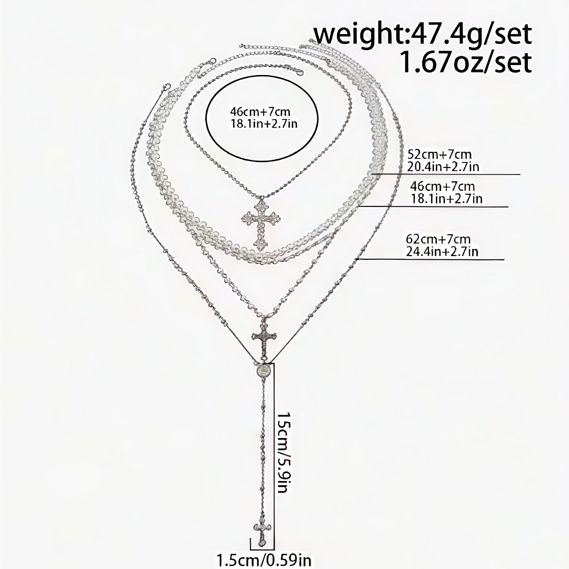 Exaggerated Silver Cross Pendant Necklace For Women With Alloy Tassel Craft