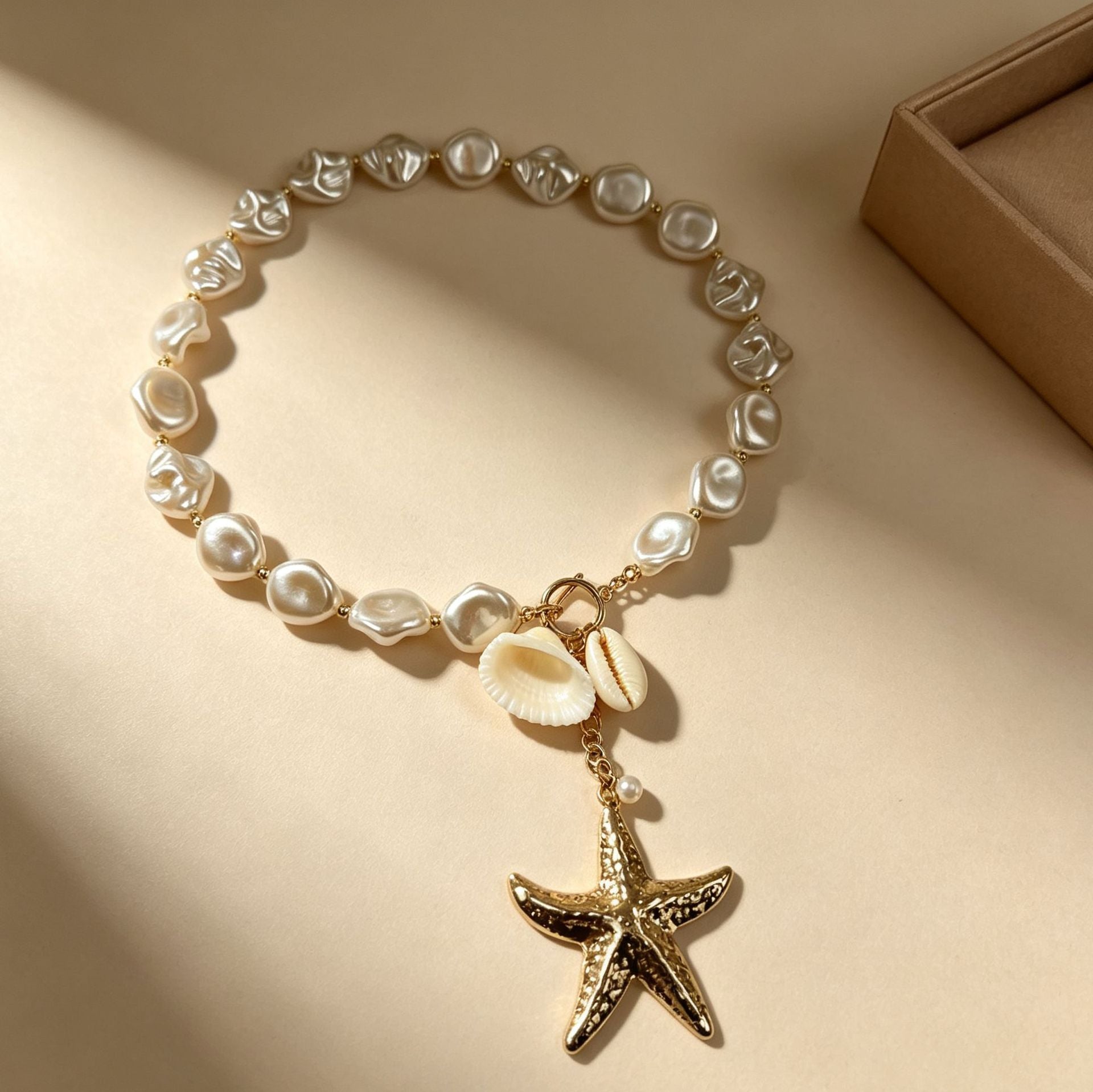 Baroque Style Starfish Necklace For Women With Electroplated Alloy Pendant Featuring Shell Inlay