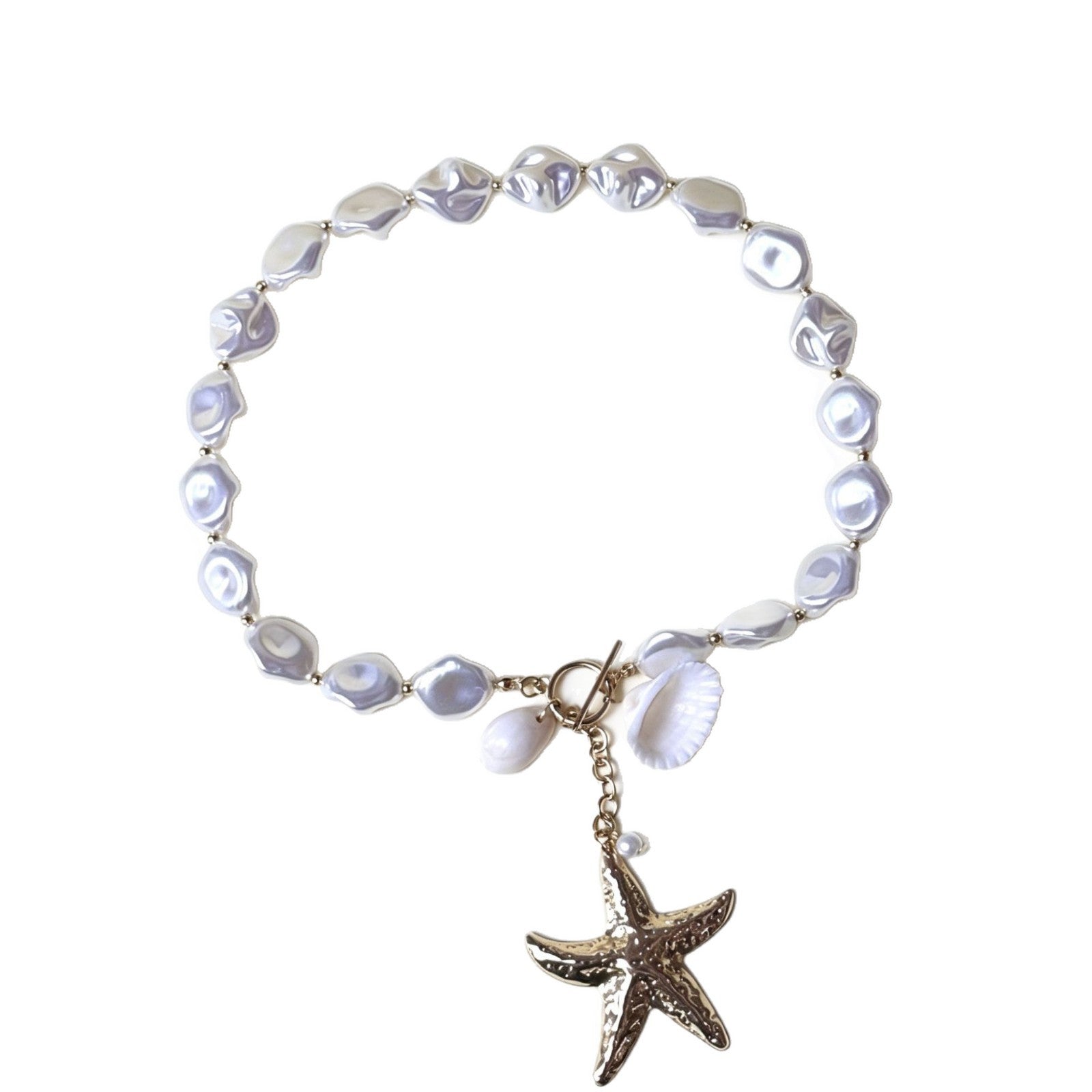 Baroque Style Starfish Necklace For Women With Electroplated Alloy Pendant Featuring Shell Inlay