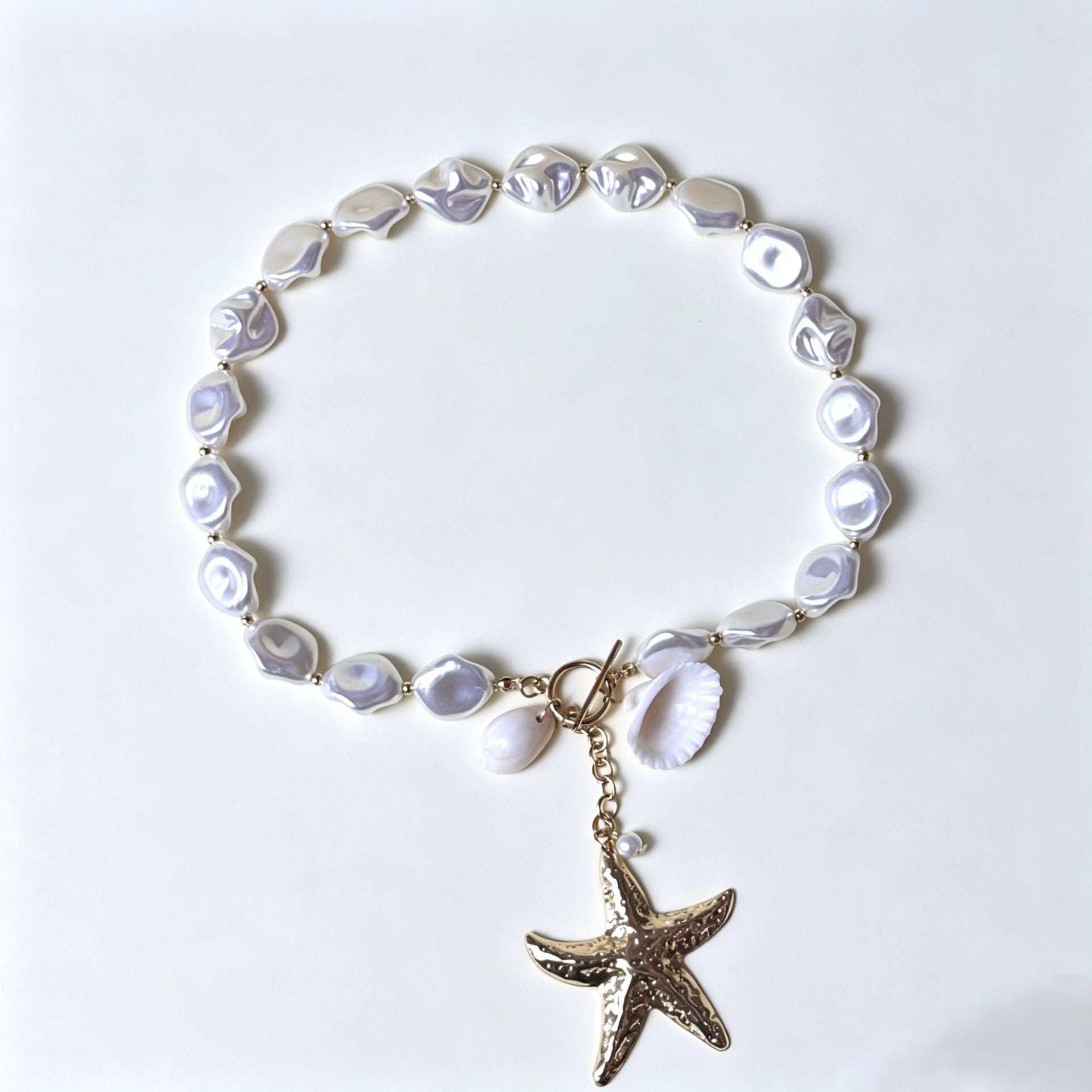 Baroque Style Starfish Necklace For Women With Electroplated Alloy Pendant Featuring Shell Inlay