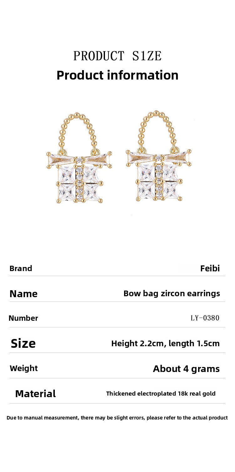 Gold Bow Tie Earrings For Women In Copper With Zircon Inlay