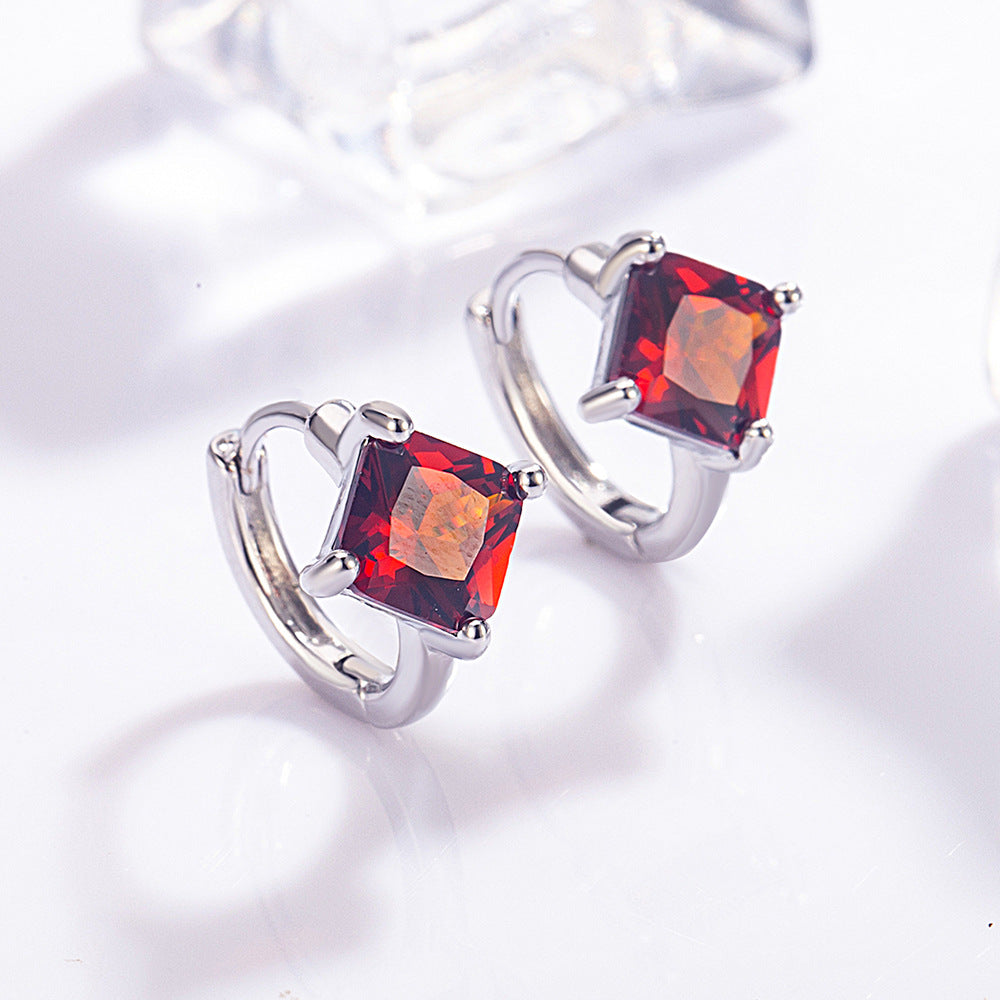 Geometric Silver Earrings For Women Featuring Copper Ear Pins And Zircon Inlay Material