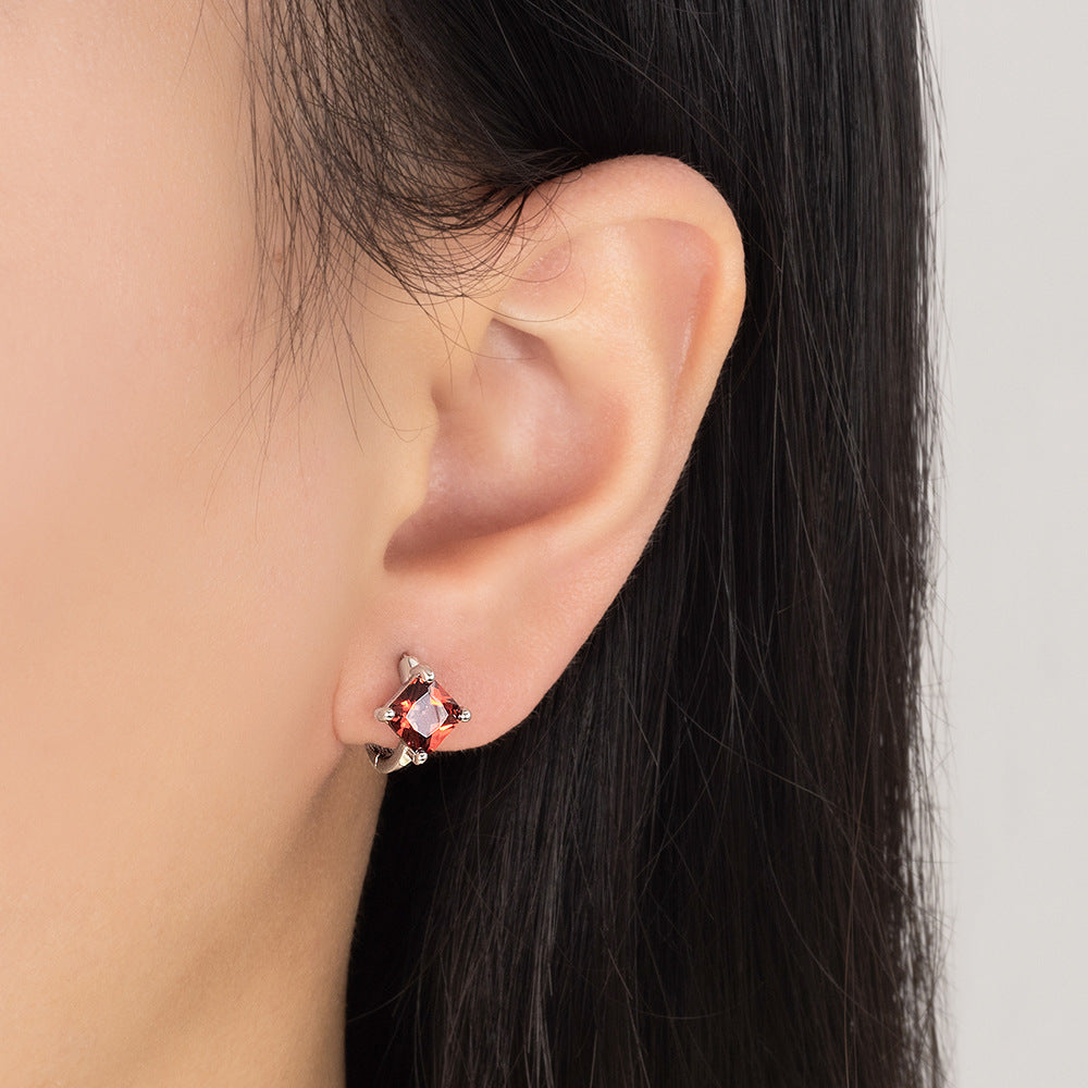 Geometric Silver Earrings For Women Featuring Copper Ear Pins And Zircon Inlay Material