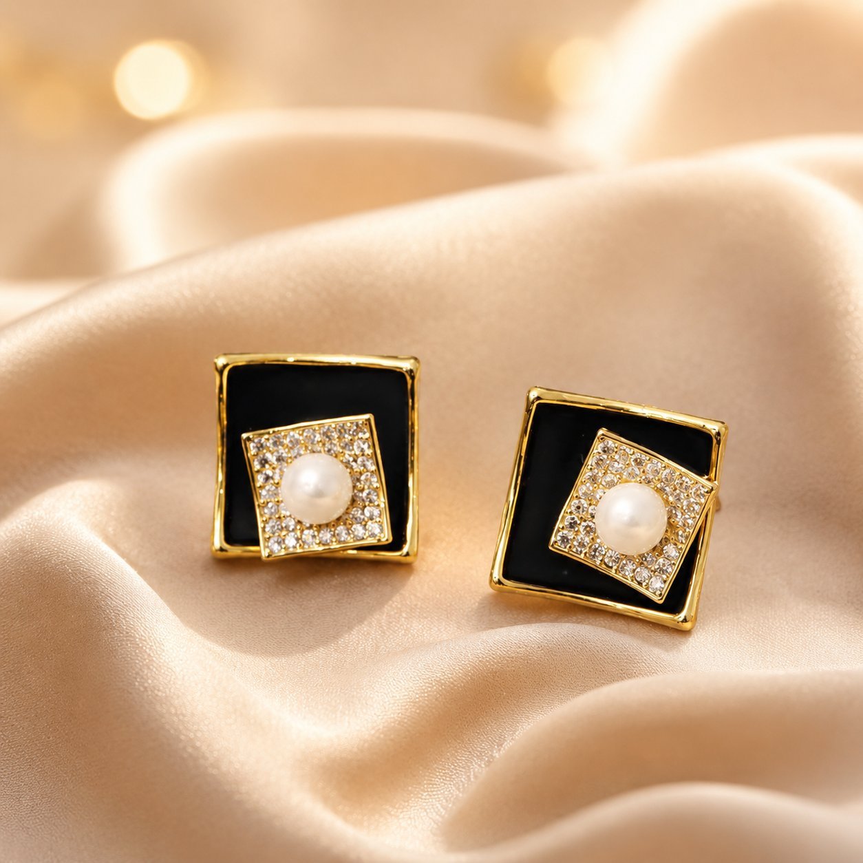 Geometric Enamel Earrings For Women With Electroplated Alloy And Zircon Inlay, Featuring 304 Stainless Steel Studs