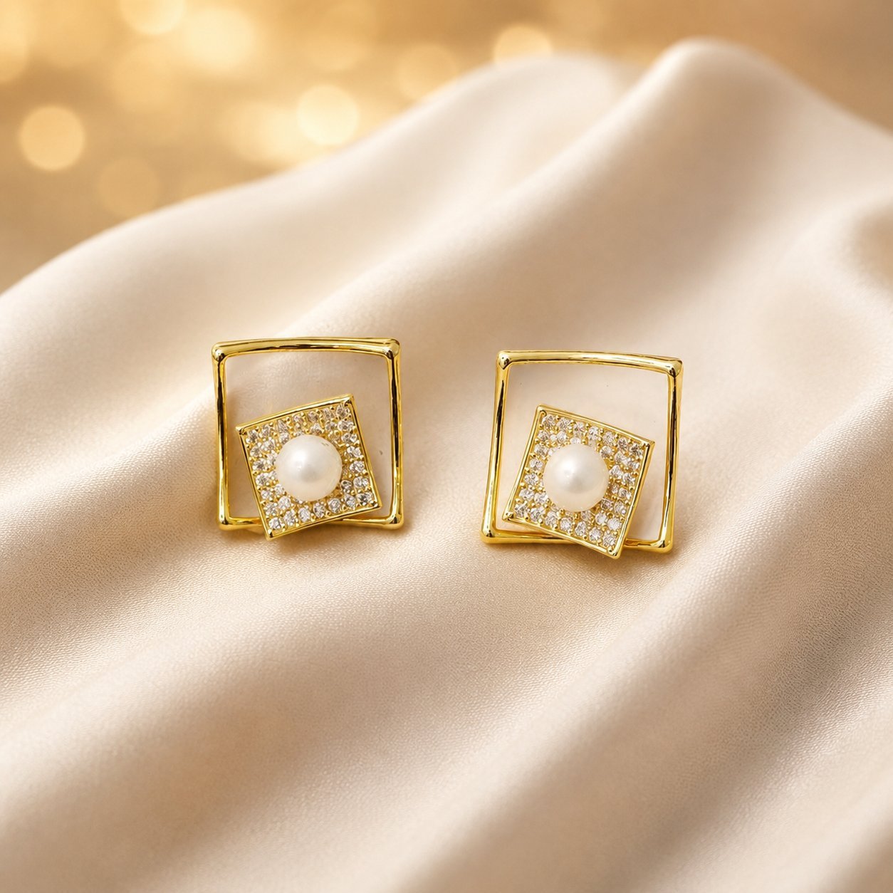 Geometric Enamel Earrings For Women With Electroplated Alloy And Zircon Inlay, Featuring 304 Stainless Steel Studs