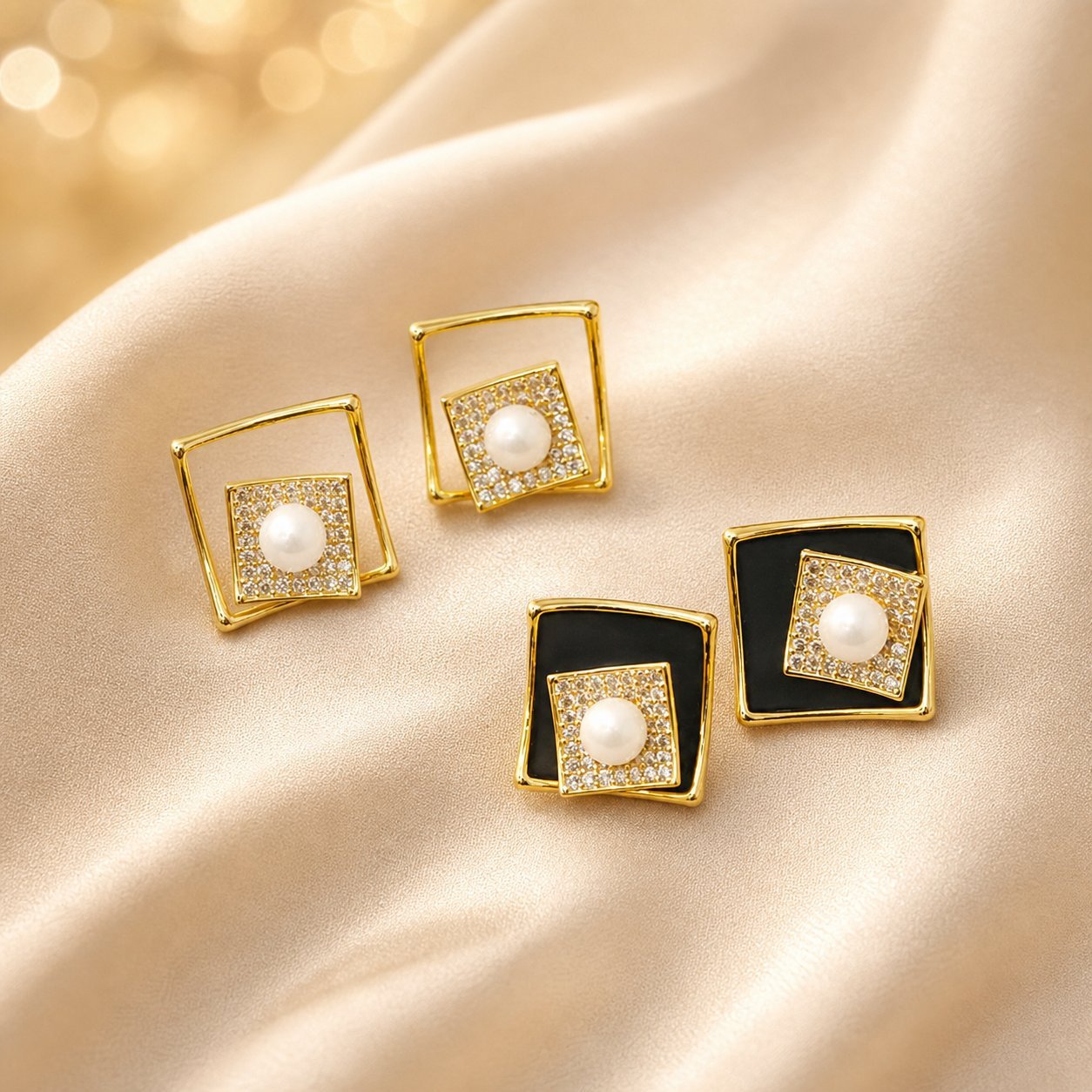 Geometric Enamel Earrings For Women With Electroplated Alloy And Zircon Inlay, Featuring 304 Stainless Steel Studs
