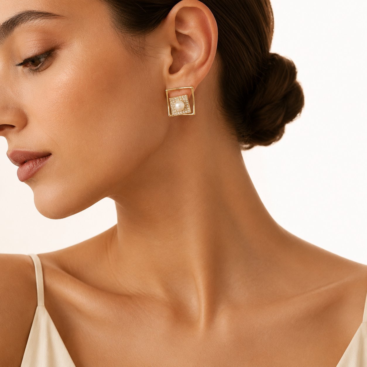 Geometric Enamel Earrings For Women With Electroplated Alloy And Zircon Inlay, Featuring 304 Stainless Steel Studs