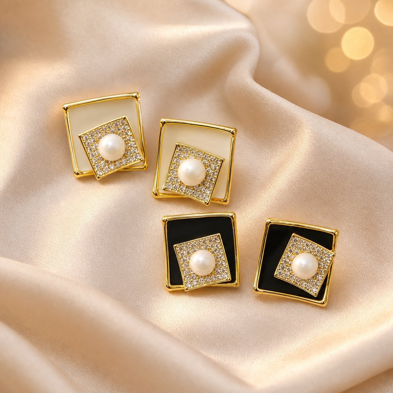 Geometric Enamel Earrings For Women With Electroplated Alloy And Zircon Inlay, Featuring 304 Stainless Steel Studs