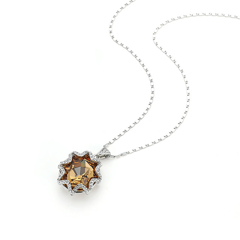 Luxurious Blue Alloy Cross Necklace With Gem Inlay For Unisex Jewelry Set