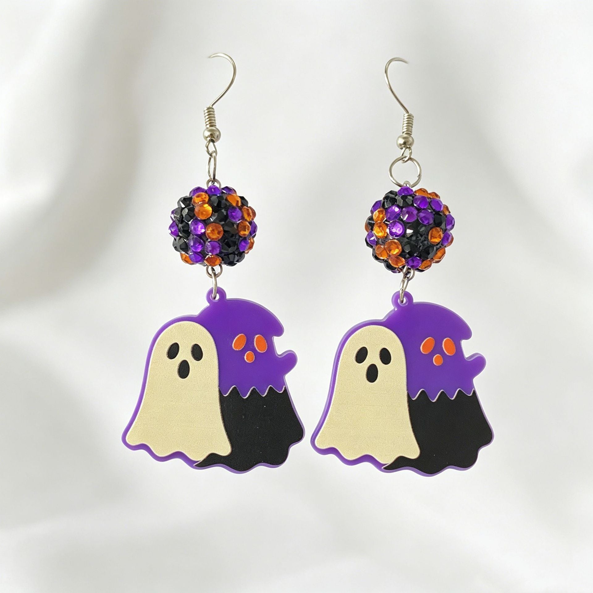 Cute Purple Acrylic Bat Earrings For Women With Iron Ear Pins And Rhinestone Inlay