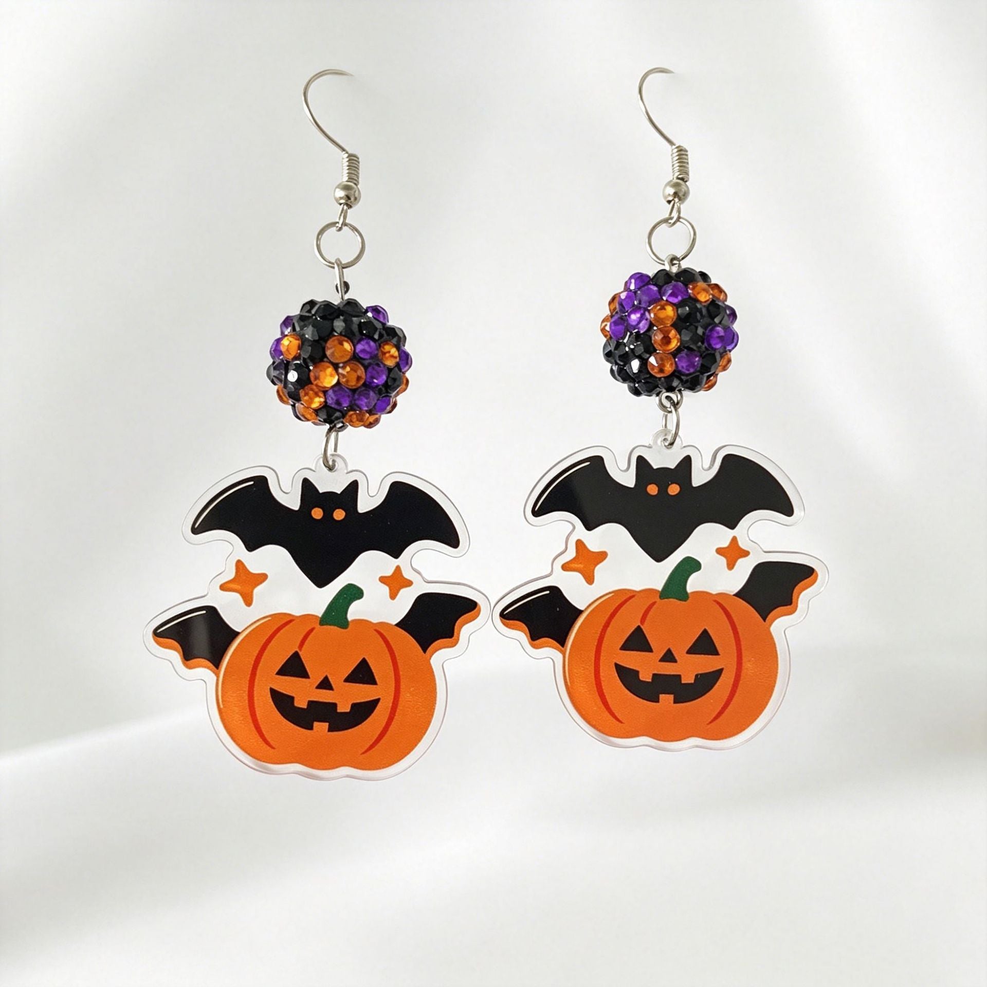 Cute Purple Acrylic Bat Earrings For Women With Iron Ear Pins And Rhinestone Inlay