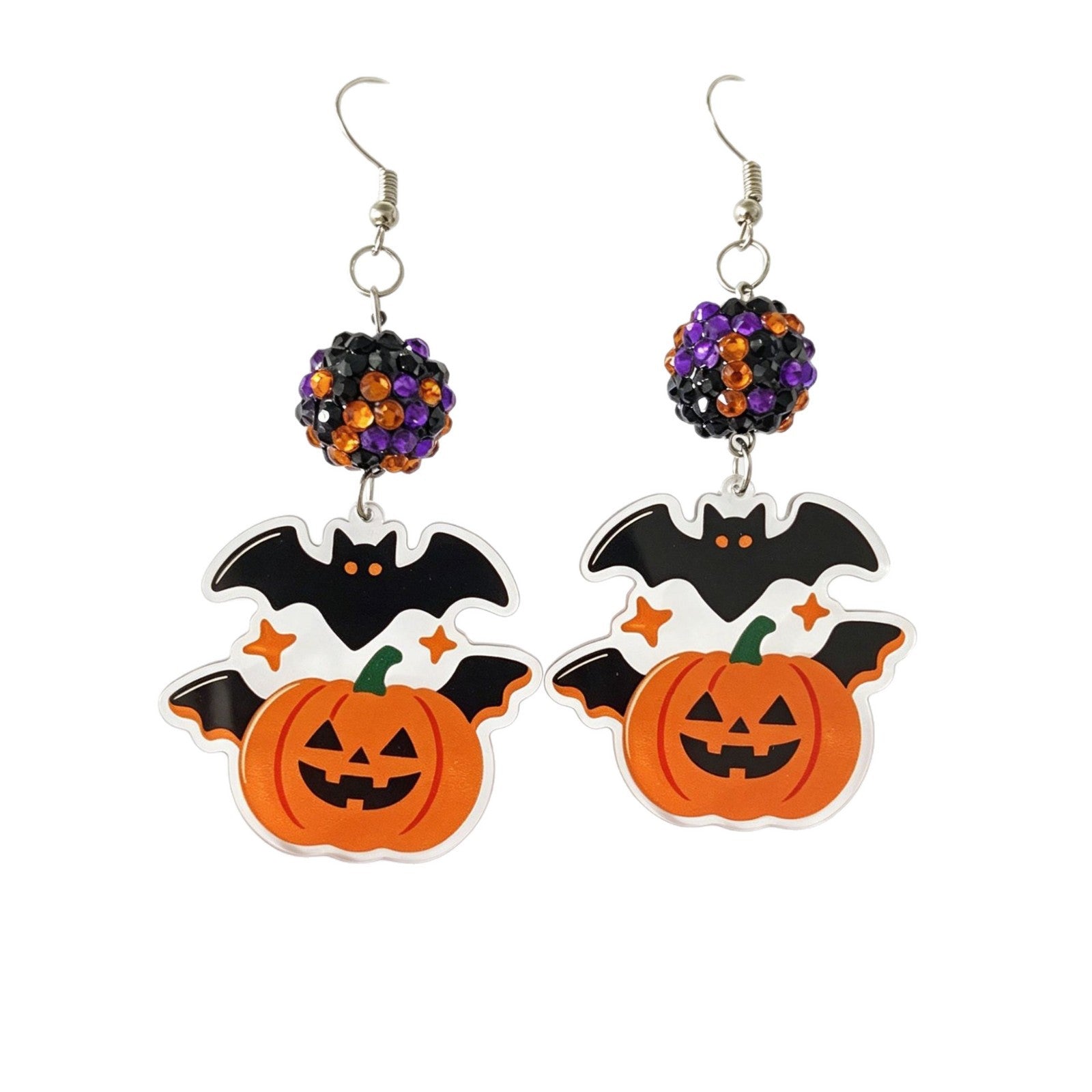Cute Purple Acrylic Bat Earrings For Women With Iron Ear Pins And Rhinestone Inlay