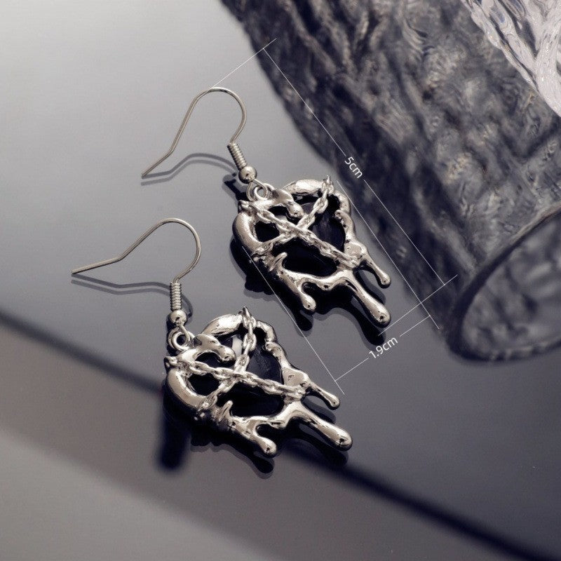 Heart Shape Earrings For Women In Dyed Black Alloy Featuring Punk Style, 1 Pair