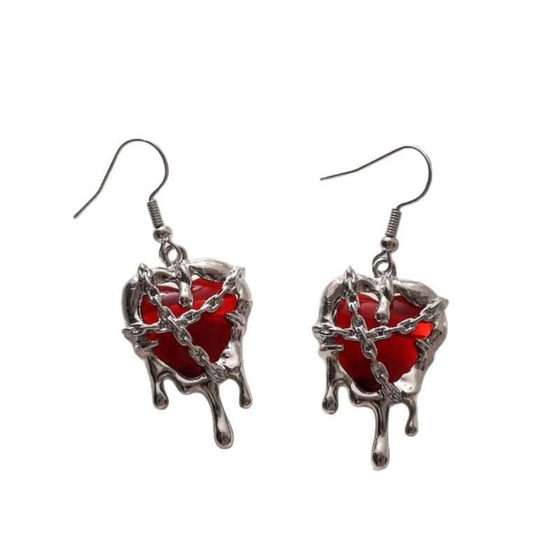 Heart Shape Earrings For Women In Dyed Black Alloy Featuring Punk Style, 1 Pair