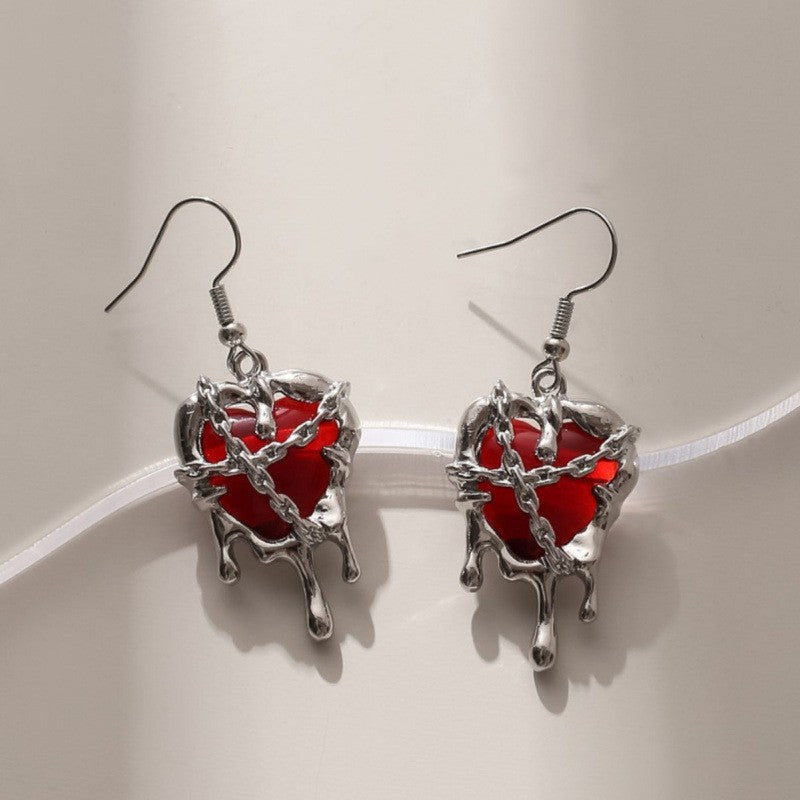 Heart Shape Earrings For Women In Dyed Black Alloy Featuring Punk Style, 1 Pair