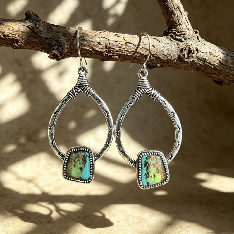 Handmade Bohemian Silver Geometric Drop Earrings For Women With Iron Ear Pins